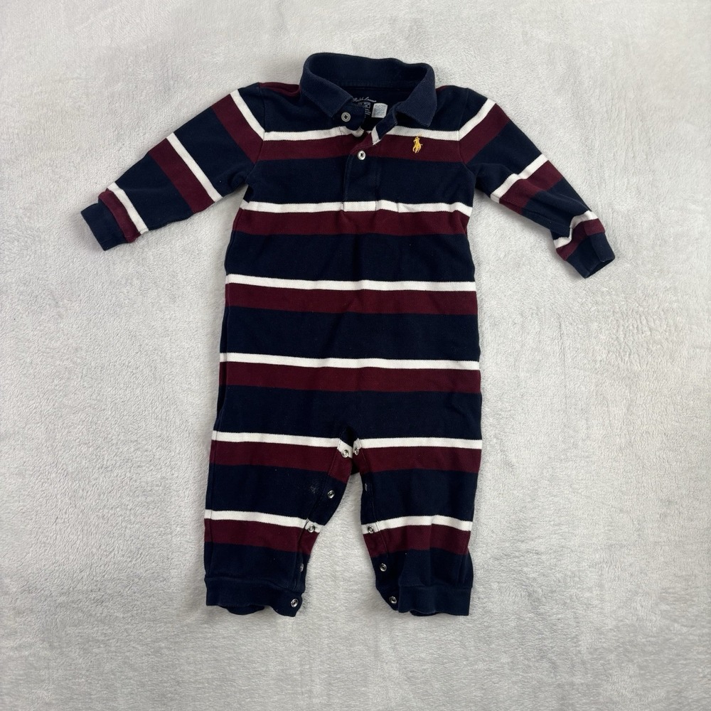 Ralph Lauren Striped Long Sleeve Collared One Piece Youth Toddlers 12M